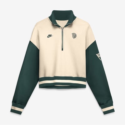 Michigan State Spartans Nike Women's Oversized Legacy Color Block Cropped Quarter-Zip Pullover - Natural/Green