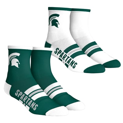  Michigan State Spartans Rock Em Socks Youth 2-Pack Multi Stripe Quarter Socks Set