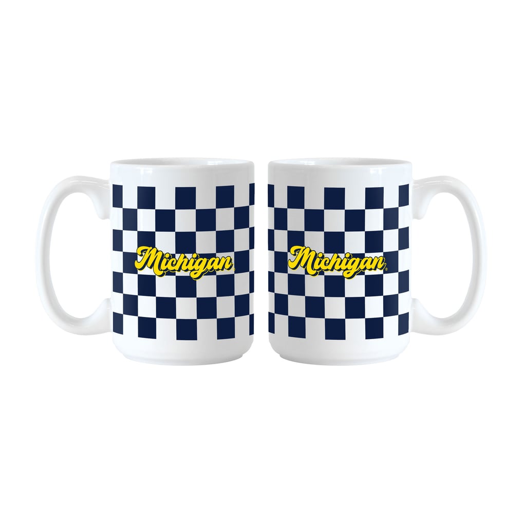 Michigan Wolverines Logo Brands 2-Pack 15oz. Checkered Wordmark Mug Set
