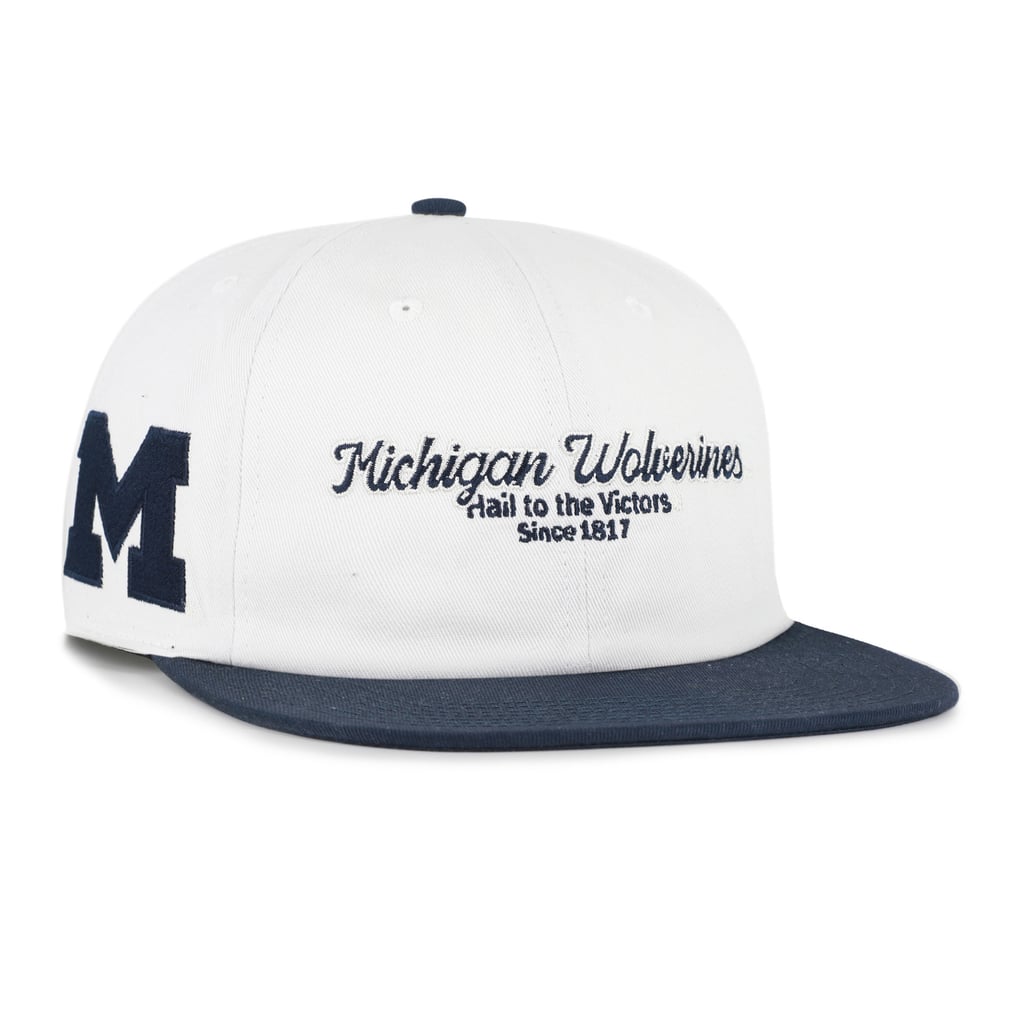 Michigan Wolverines '47 Script Stack Relaxed Captain Adjustable Hat - White/Navy