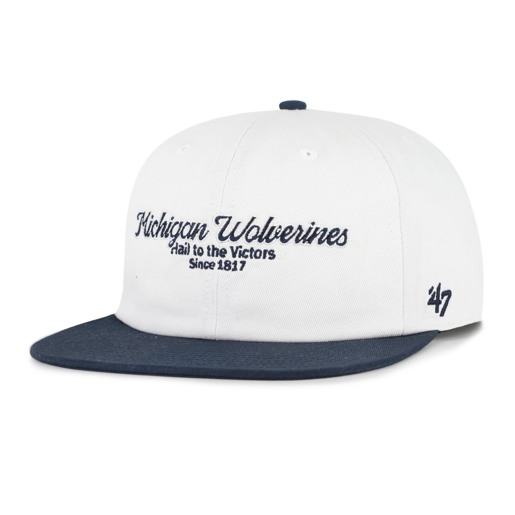 Michigan Wolverines '47 Script Stack Relaxed Captain Adjustable Hat - White/Navy