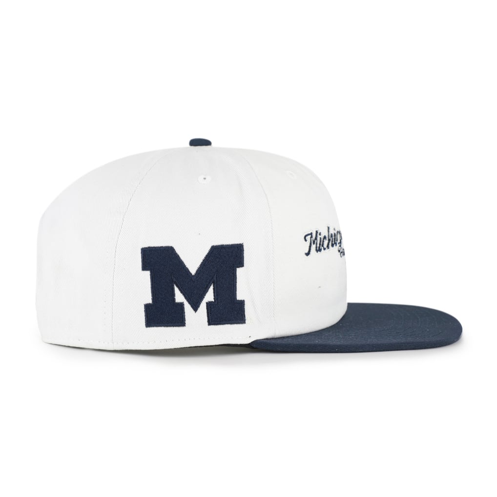 Michigan Wolverines '47 Script Stack Relaxed Captain Adjustable Hat - White/Navy