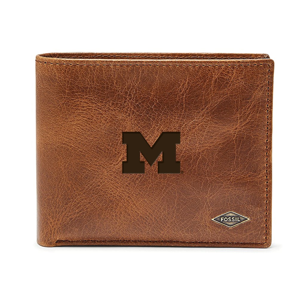 Michigan Wolverines Fossil Ryan RFID Passcase - Brown