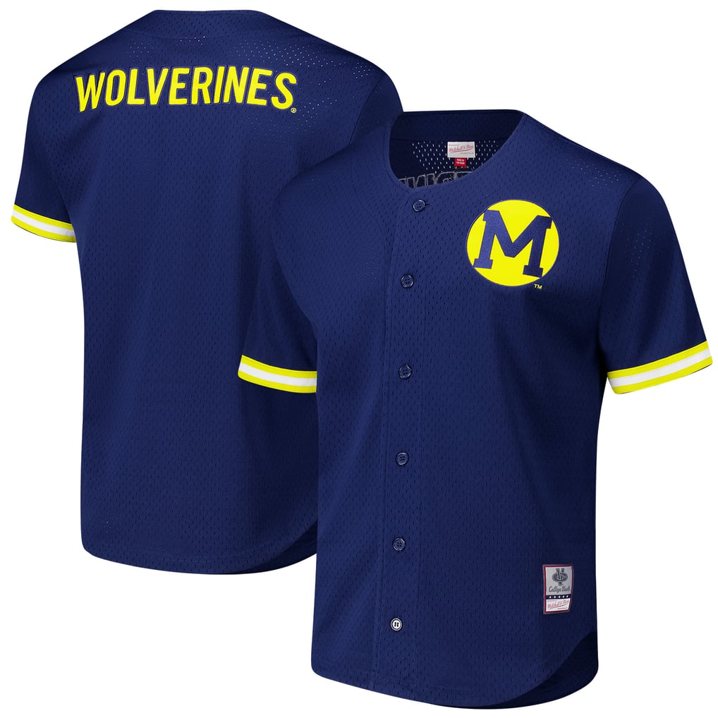 Michigan Wolverines Mitchell & Ness Game Time Vintage Mesh Button Front Top - Navy