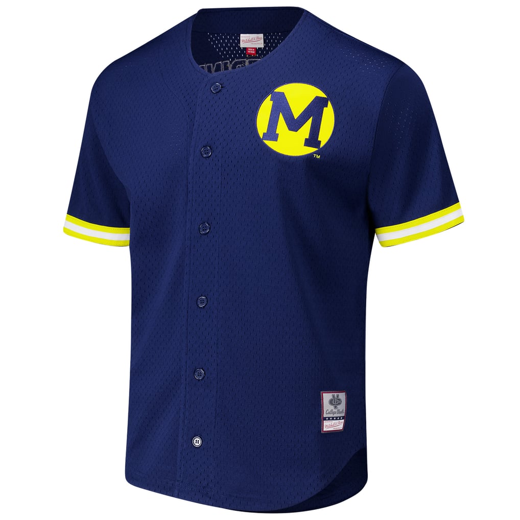 Michigan Wolverines Mitchell & Ness Game Time Vintage Mesh Button Front Top - Navy