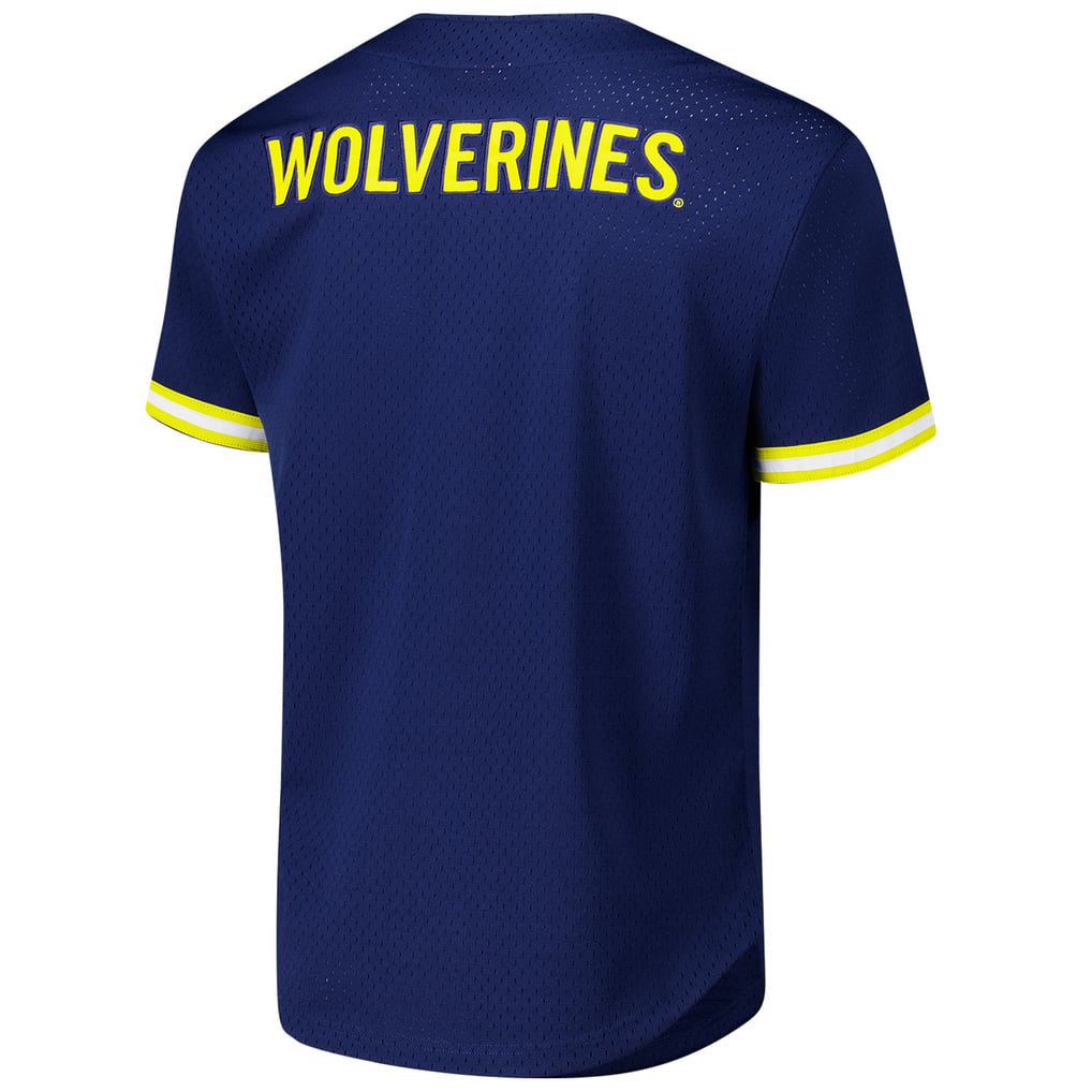 Michigan Wolverines Mitchell & Ness Game Time Vintage Mesh Button Front Top - Navy