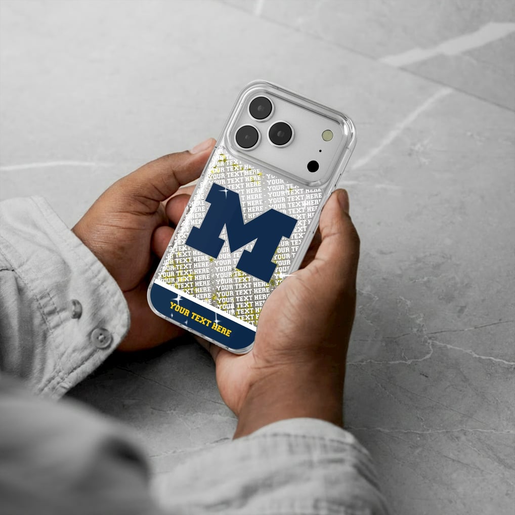 Michigan Wolverines iPhone Endzone Personalized Glitter Case