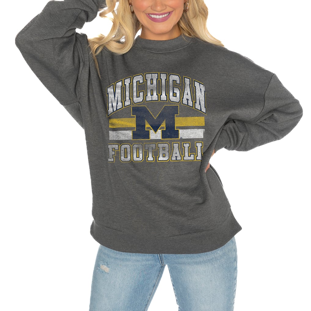 Michigan Wolverines Gameday Couture Women's Oversized Drop Shoulder Fleece Drop Pullover Sweatshirt - Charcoal