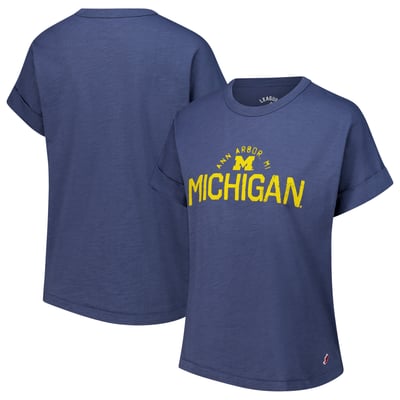 Michigan Wolverines League Collegiate Wear Women's Slub Rolled Cuff T-Shirt - Navy