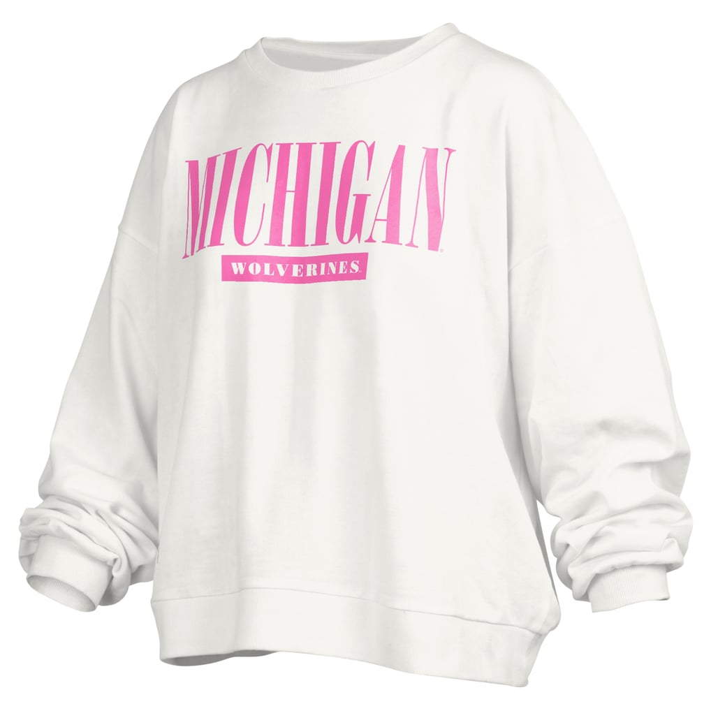 Michigan Wolverines Pressbox Women's Sutton Janise Waist Length Oversized Pullover Sweatshirt - White
