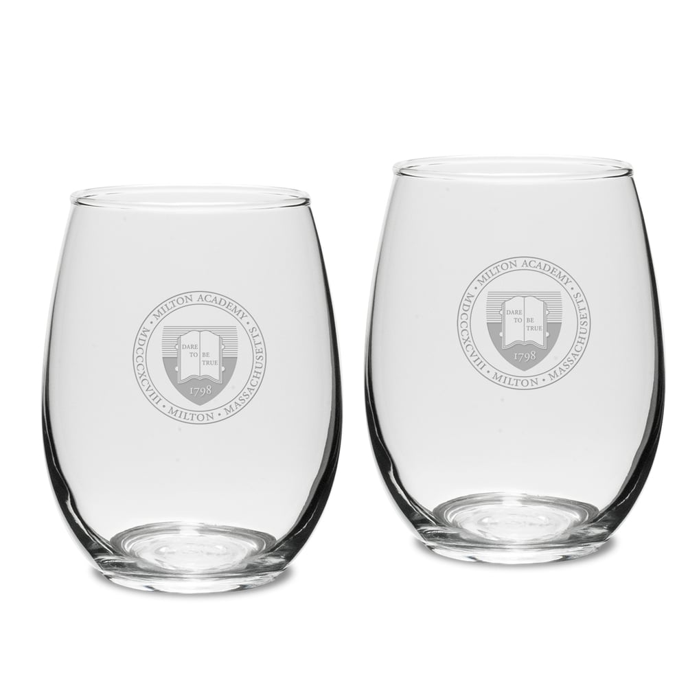 Milton Academy Mustangs Team Design Two-Piece 15oz. Stemless Wine Glass Set