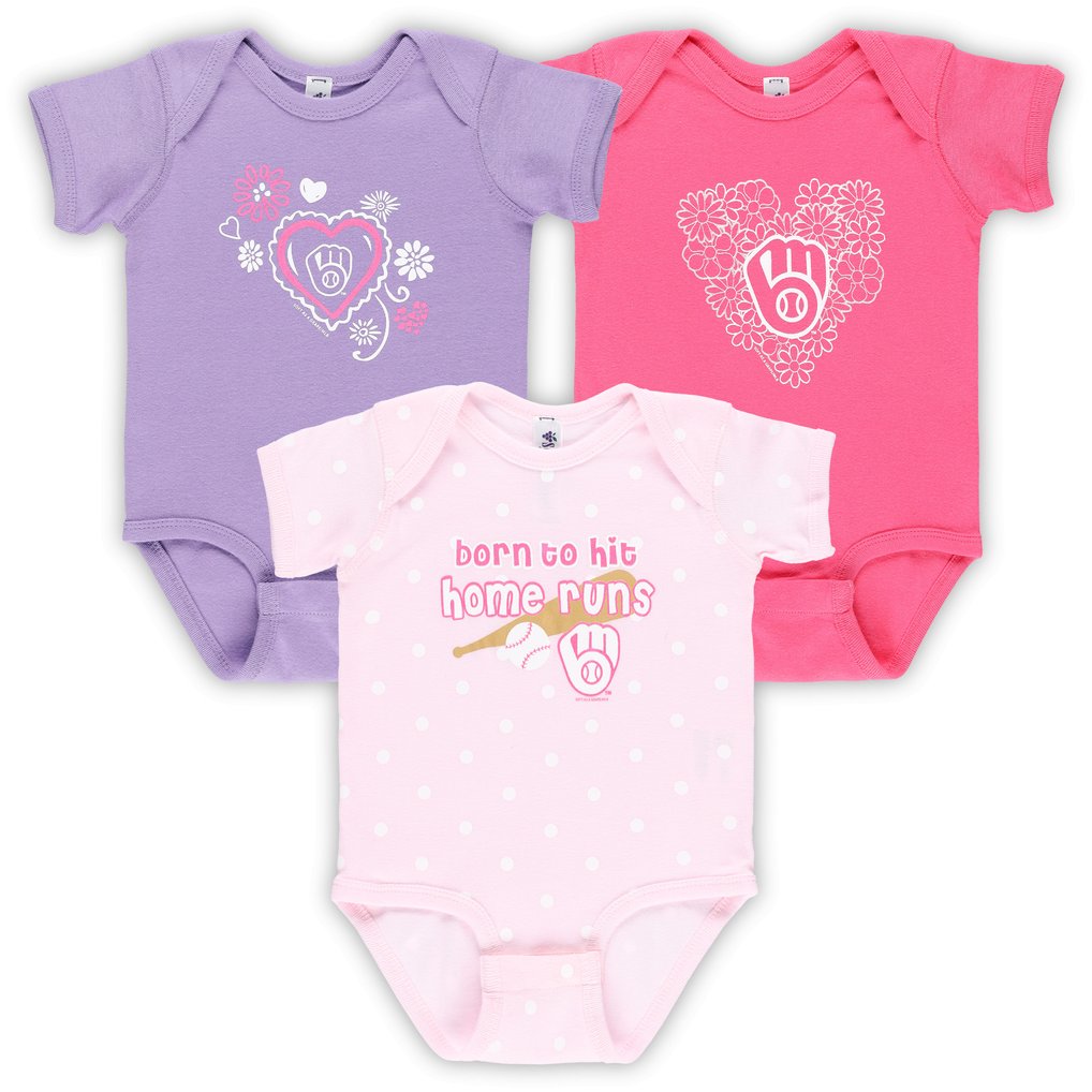 Milwaukee Brewers Soft as a Grape Infant 3-Pack Bodysuit Set