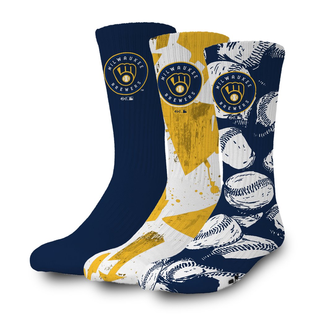 Milwaukee Brewers ISlide Three-Pack Lifestyle Crew Socks Set