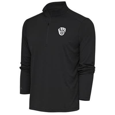 Milwaukee Brewers Antigua Metallic Tribute Quarter-Zip Top - Charcoal