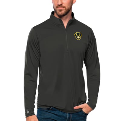 Milwaukee Brewers Antigua Tribute Quarter-Zip Pullover Top - Charcoal