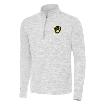 Milwaukee Brewers Antigua Cause Quarter-Zip Top - Gray/White