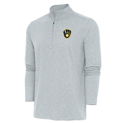  Milwaukee Brewers Antigua Hunk Quarter-Zip Pullover Top - Heather Gray