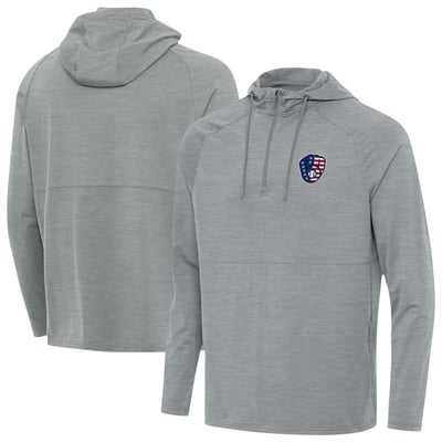 Milwaukee Brewers Antigua Spikes Stars and Stripes Team Logo Quarter-Zip Pullover Hoodie - Heather Gray