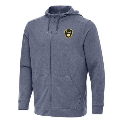 Milwaukee Brewers Antigua Effortless Full-Zip Hooded Jacket - Heather Navy