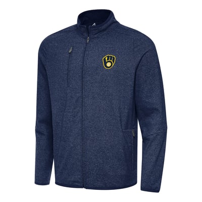 Milwaukee Brewers Antigua Hold-Up Tri-Blend Full-Zip Jacket - Heather Navy