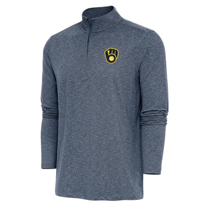  Milwaukee Brewers Antigua Hunk Quarter-Zip Pullover Top - Heather Navy
