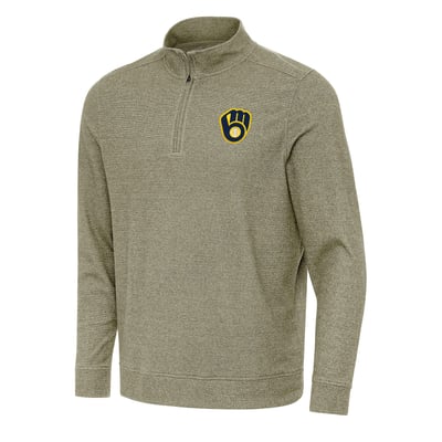 Milwaukee Brewers Antigua Subtle Quarter-Zip Sweatshirt - Heather Olive