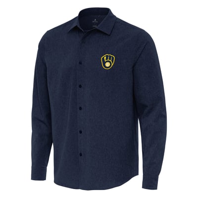 Milwaukee Brewers Antigua Exposure Long Sleeve Button-Up Shirt - Navy