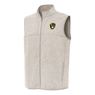 Milwaukee Brewers Antigua Fortune Full-Zip Vest - Oatmeal