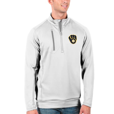 Milwaukee Brewers Antigua Generation Quarter-Zip Pullover Jacket - White