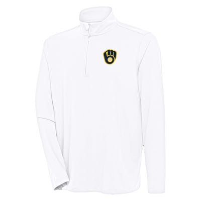  Milwaukee Brewers Antigua Hunk Quarter-Zip Pullover Top - White