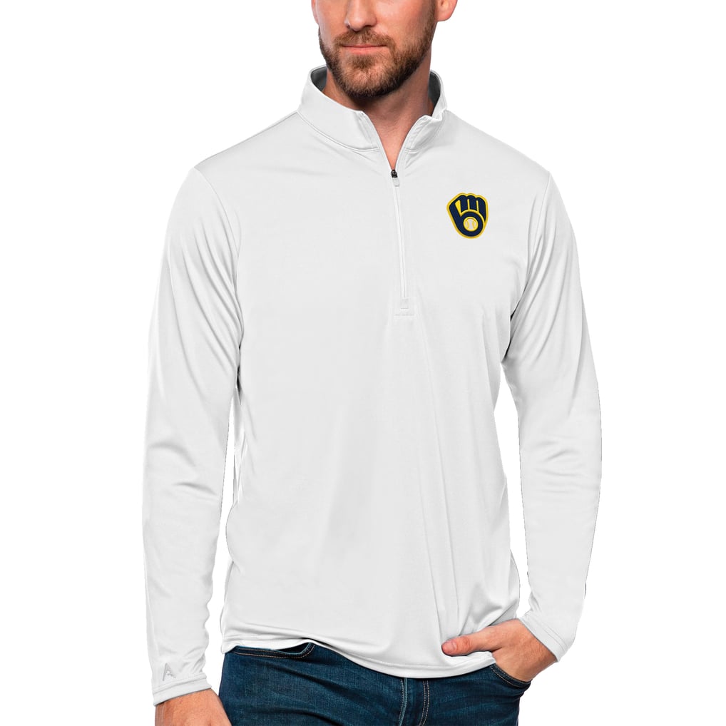 Milwaukee Brewers Antigua Tribute Quarter-Zip Pullover Top - White