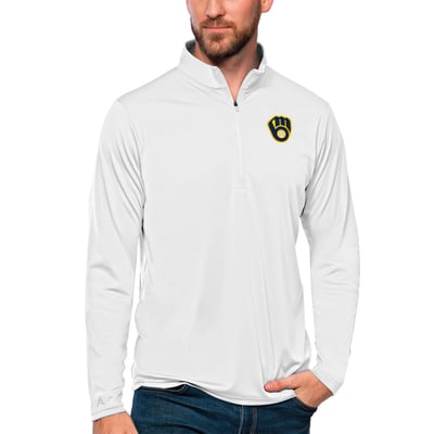 Milwaukee Brewers Antigua Tribute Quarter-Zip Pullover Top - White