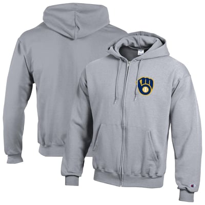 Milwaukee Brewers Champion Powerblend Full-Zip Hoodie - Heather Gray
