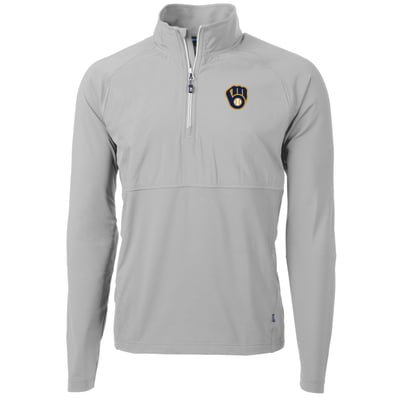 Milwaukee Brewers Cutter & Buck Adapt Eco Knit Hybrid Recycled Quarter-Zip Pullover Jacket - Gray
