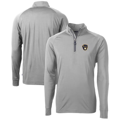  Milwaukee Brewers Cutter & Buck Adapt Eco Knit Stretch Recycled Quarter-Zip Pullover Top - Gray