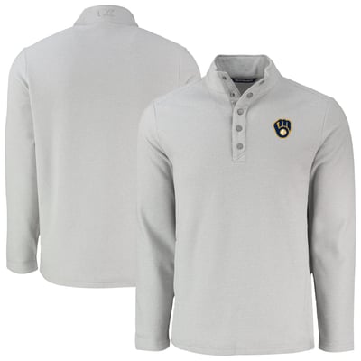 Milwaukee Brewers Cutter & Buck Hunts Point Eco Textured Fleece Recycled Half-Snap Sweatshirt - Gray