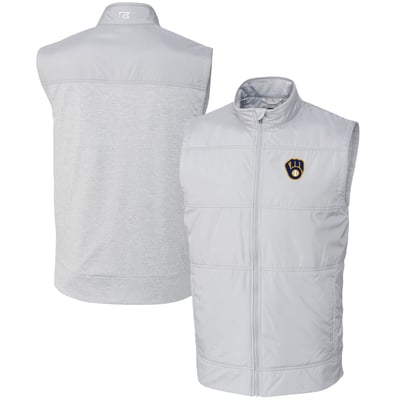  Milwaukee Brewers Cutter & Buck Stealth Hybrid Quilted Windbreaker Full-Zip Vest - Gray