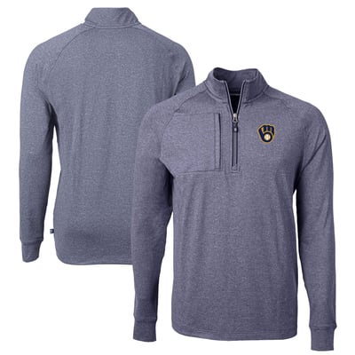 Milwaukee Brewers Cutter & Buck Adapt Eco Knit Stretch Recycled Quarter-Zip Pullover Top - Heather Navy
