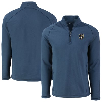 Milwaukee Brewers Cutter & Buck Peshastin Eco Fleece Recycled Raglan Quarter-Zip Top - Heather Navy