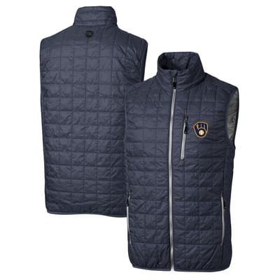 Milwaukee Brewers Cutter & Buck Rainier Full-Zip Puffer Vest - Heathered Navy