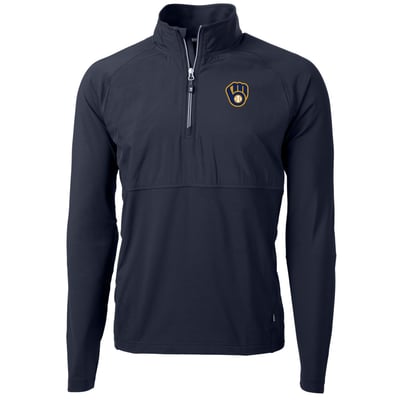 Milwaukee Brewers Cutter & Buck Adapt Eco Knit Hybrid Recycled Quarter-Zip Pullover Jacket - Navy