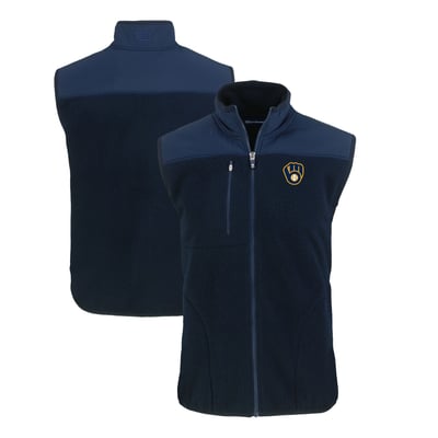 Milwaukee Brewers Cutter & Buck Cascade Eco Sherpa Fleece Full-Zip Vest - Navy