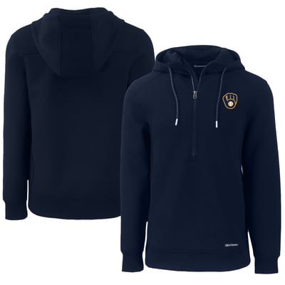  Milwaukee Brewers Cutter & Buck Roam Eco Half-Zip Recycled Pullover Hoodie - Navy