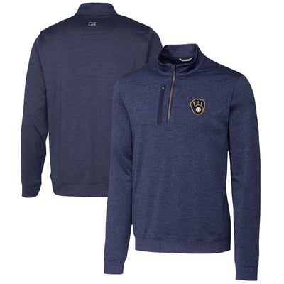  Milwaukee Brewers Cutter & Buck Stealth Heathered Quarter-Zip Pullover Top - Navy