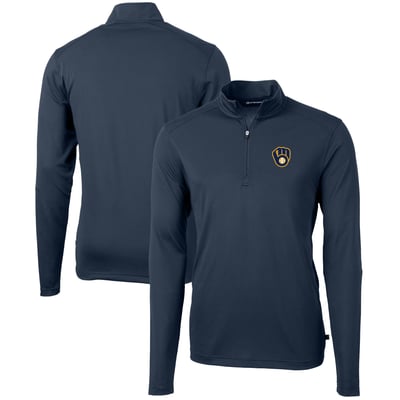  Milwaukee Brewers Cutter & Buck Virtue Eco Pique Recycled Quarter-Zip Pullover Top - Navy