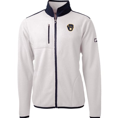 Milwaukee Brewers Cutter & Buck Cascade Eco Sherpa Fleece Full-Zip Jacket - White/Navy