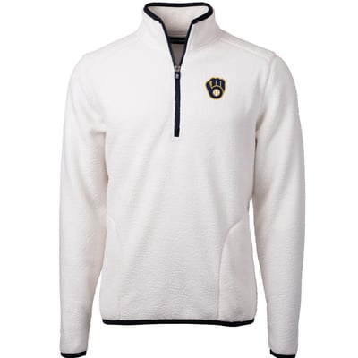 Milwaukee Brewers Cutter & Buck Cascade Eco Sherpa Fleece Quarter-Zip Pullover Jacket - White/Navy