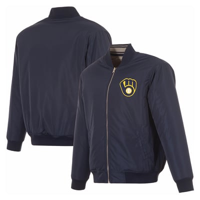  Milwaukee Brewers JH Design Full-Zip Reversible Flight Jacket - Navy