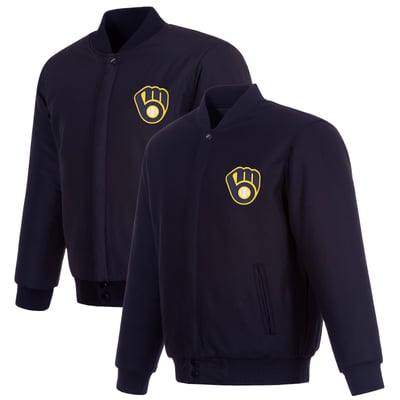 Milwaukee Brewers JH Design Wool Reversible Full-Snap Jacket - Navy