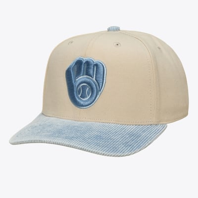  Milwaukee Brewers Mitchell & Ness Washed Corduroy Pro Crown Snapback Hat - Cream/Light Blue